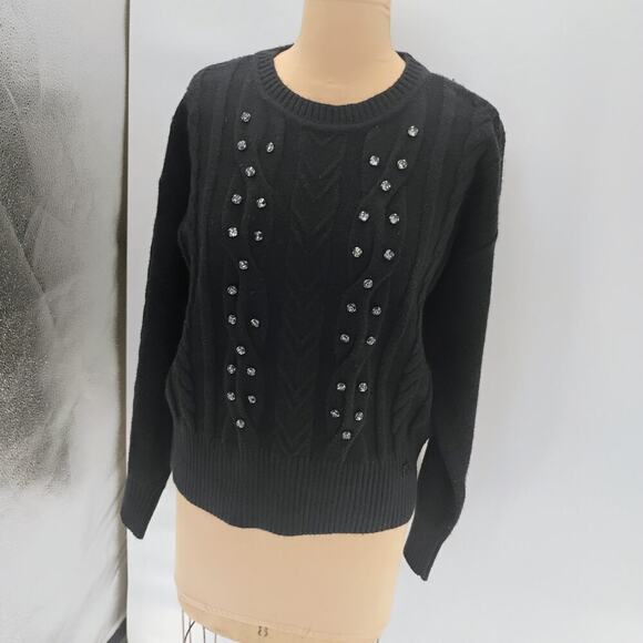 Karl Lagerfeld Womens Cable Neck Mock Knit Sweater, Black Medium - Picture 4 of 14